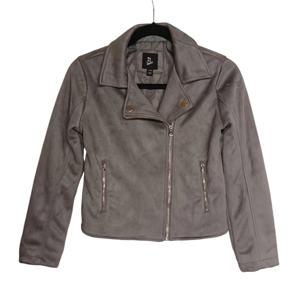 ART CLASS Gray Faux Micro Suede Moto Long Sleeve Girl's Jacket Large (10)